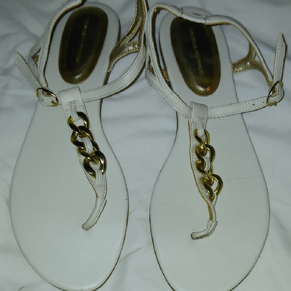 Banana Republic White and Gold Chain Sandals